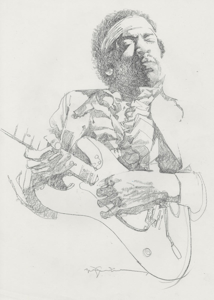 Hendrix Portrait (With Guitar) – Bill Sienkiewicz Art